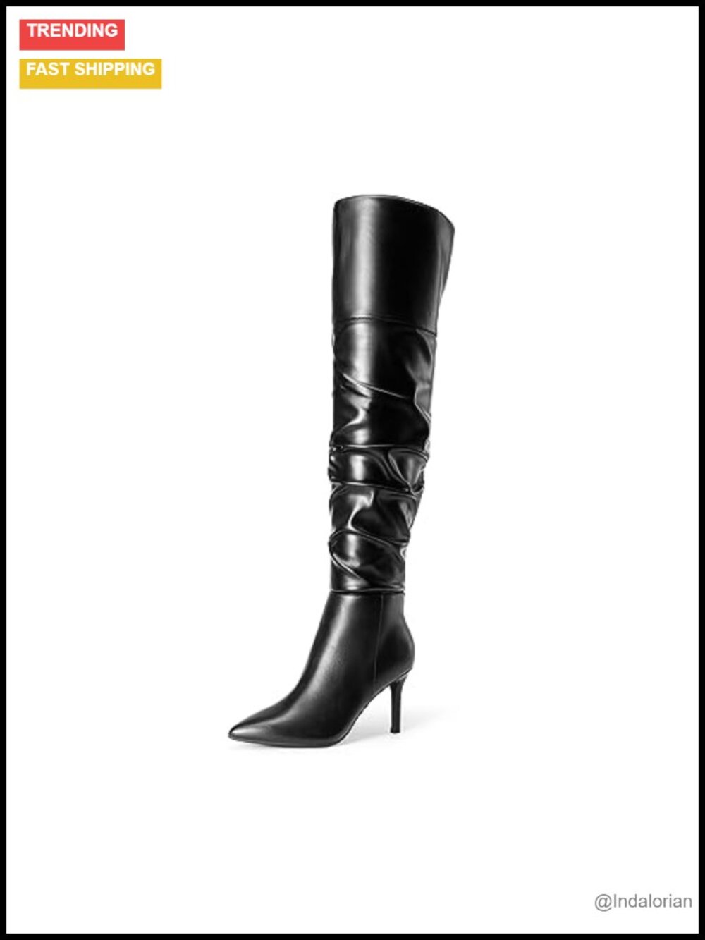 Women's Over The Knee Heeled Boots Faux Leather V-Cut Slouched Design